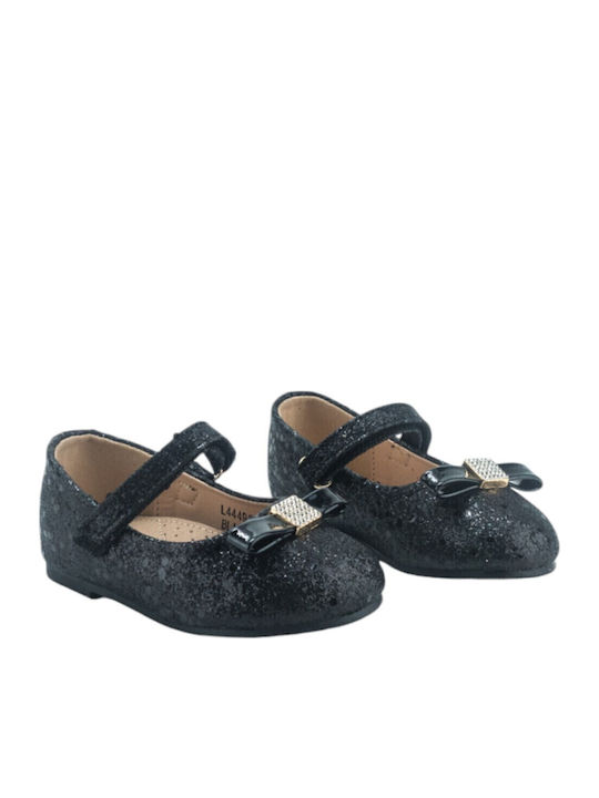 Kids Ballerinas with Hoop & Loop Closure Black