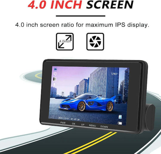 DVR automat cu trei camere, ecran 4" Full HD 1080p, unghi 170°, negru