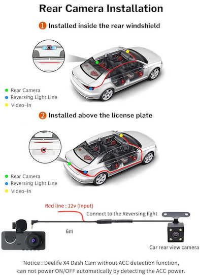 Cameră auto triplă DVR Full-HD ecran IPS 2.35" 170° WDR senzor de mișcare G-Sensor negru