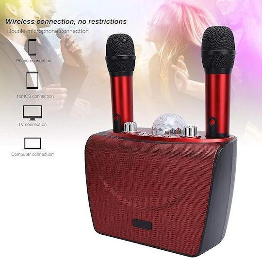 Boxă Karaoke cu Microfoane Wireless și Efecte de Iluminare Roșii