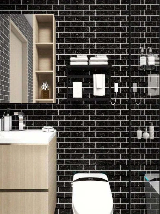 Set de 5 X Tapet Decorativ Autocolant Spumă Moale Lavabil Adeziv Puternic Instalare Ușoară 30x60cm Model Marmură Neagră