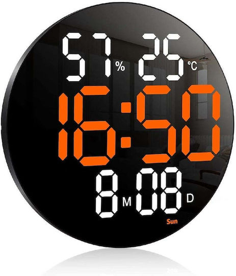 Digital Wall Clock LED Round Remote Control Orange-White Display Black Digital Wall Clock LED Round Remote Control Orange-White Display Black