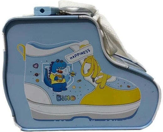 Pușculiță pentru copii în formă de pantof Dino Unicorn cu lacăt 12x15x6cm Albastru Roz