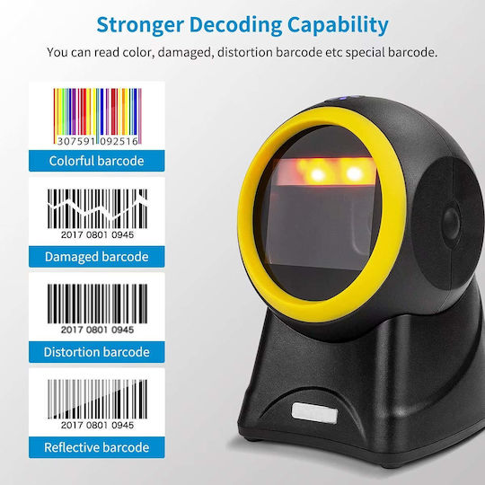 Cablu USB Scanner Coduri de Bare 1D 2D QR Omnidirecțional Negru-Galben