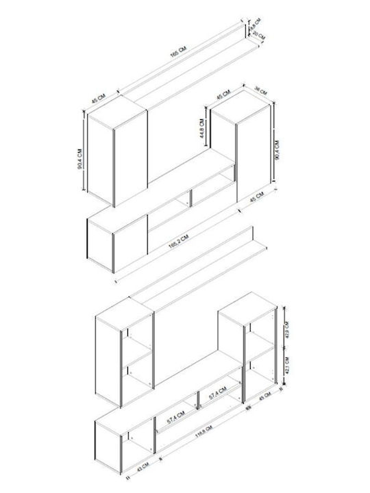 Rodos Living Room TV Unit White L210.2xW36xH90.4cm