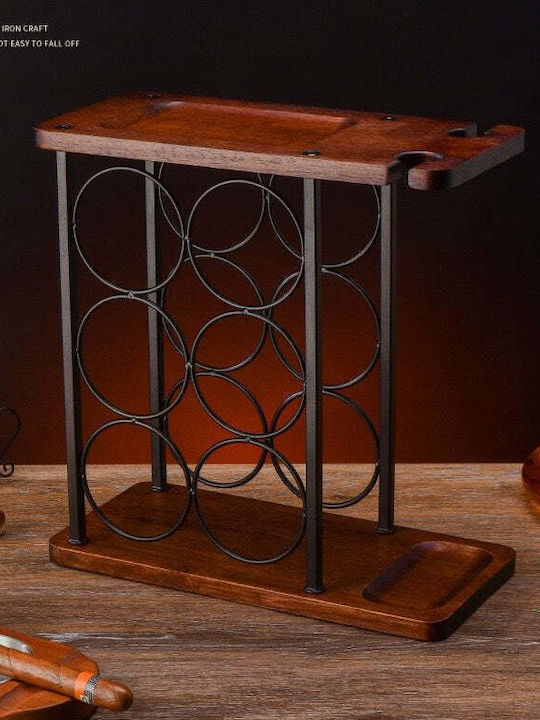 Suport pentru 6 Sticle de Vin 2 Pahare Oțel Lemn 34x16x35 Cm Negru-maro