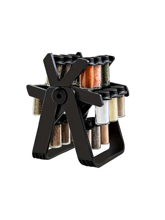 Rotating Spice Organizer 18 Jars Abs+pp+ Glass Black