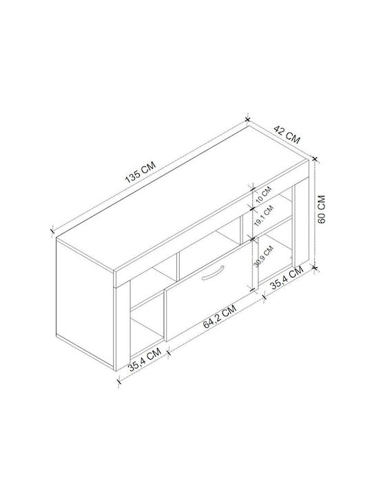 Έπιπλο Τηλεόρασης Midili Sapphire Oak - Ανθρακί Μ135xΠ42xΥ60.7cm