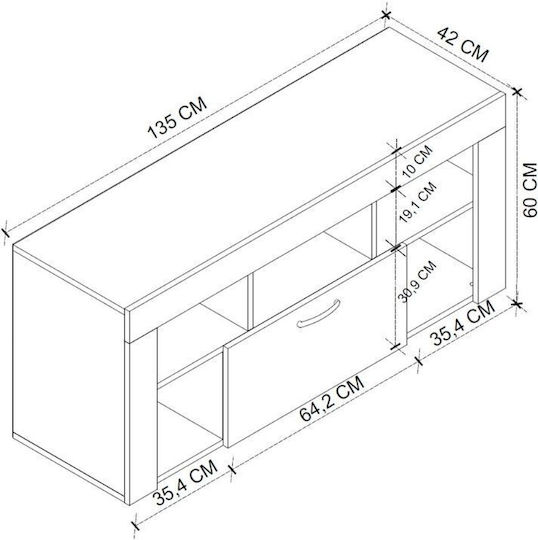 TV Stand Midili Sapphire Oak - Anthracite L135xD42xH60.7cm