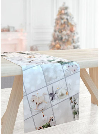 Saint Clair Christmas Tablecloth Runner Fabric Beige L175xW40cm.