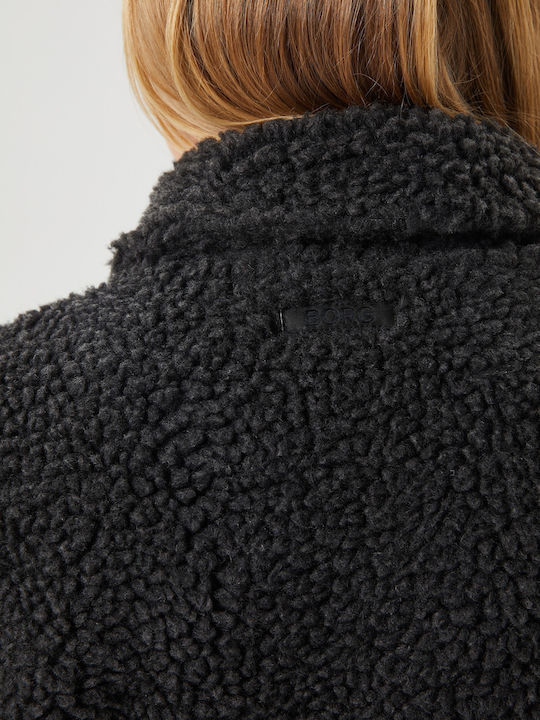 Μακριά Fleece Γυναικεία Ζακέτα με Φερμουάρ Dark Antracite Melange