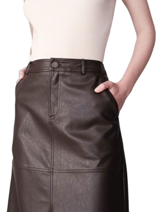 Grace & Mila Leather Skirt in Brown Color