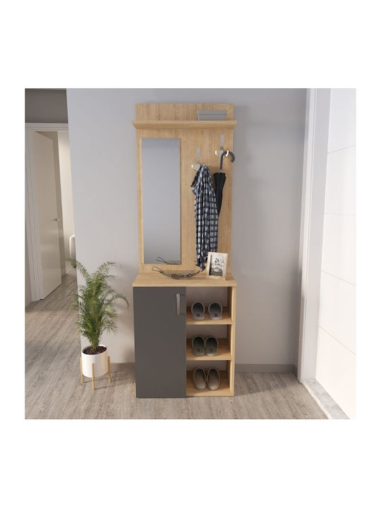 Norva Eingangsmöbel mit Spiegel / Garderobe & Schuhschrank Sapphire Oak - Anthracite 67.8x36.3x200.6cm