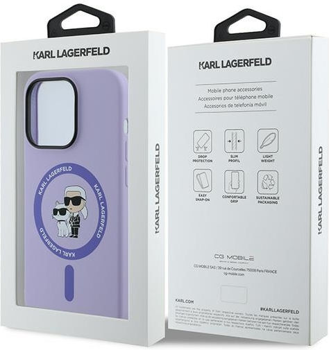 Karl Lagerfeld Hülle für iPhone 14 Pro Kompatibel mit Magsafe Klhmp14lscmkcrhu Silikon Kc Body Ring Lila