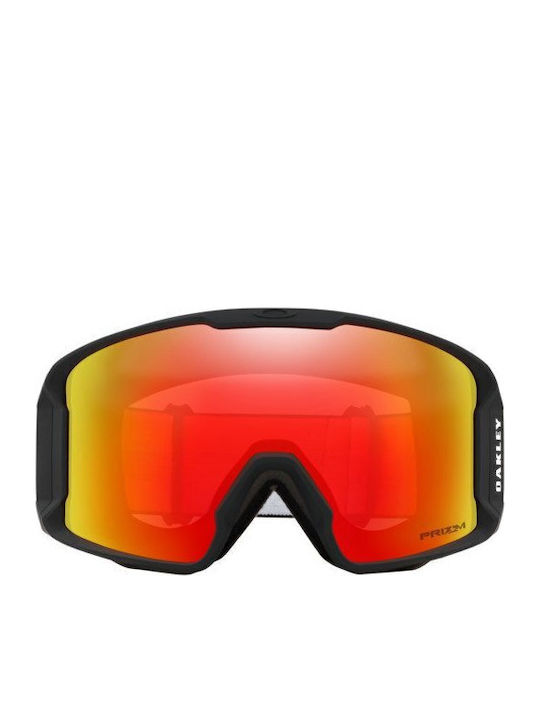 Oakley Line Miner Mască de Schi și Snowboard pentru Adulți, Neagră, cu Lentilă Oglindă Roșie