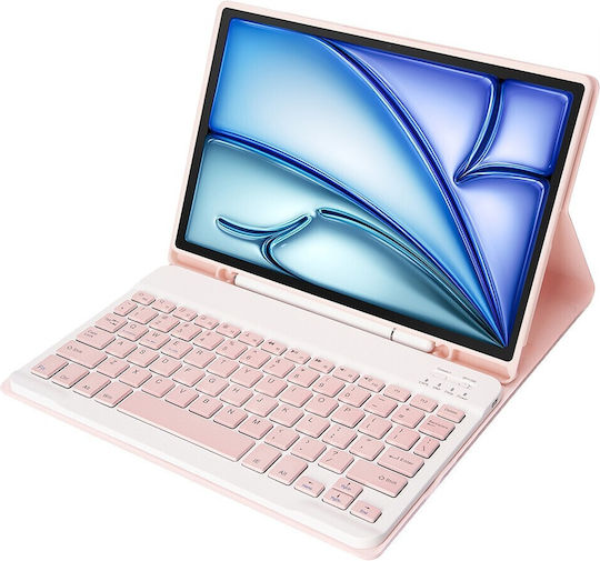 Flip Cover Δερμάτινη με Πληκτρολόγιο στα Αγγλικά US Ροζ (iPad 2025 11")