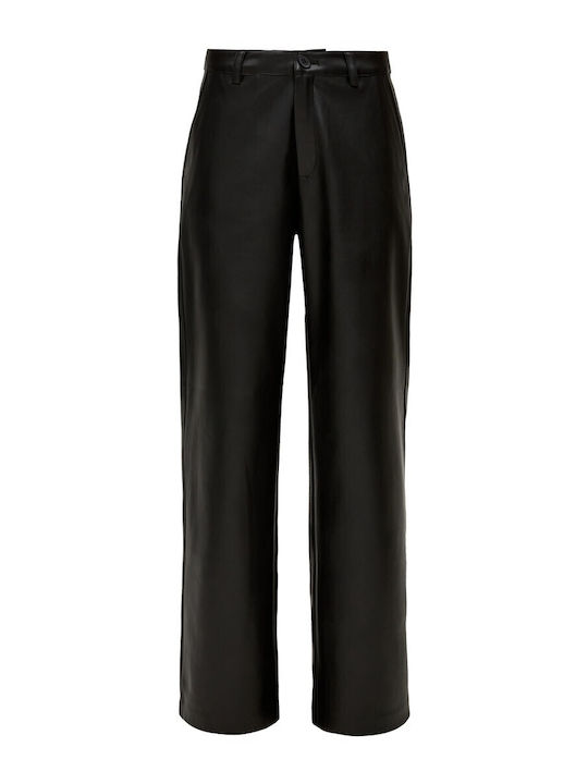 QS Women's High-waisted Leather Trousers in Regular Fit Black