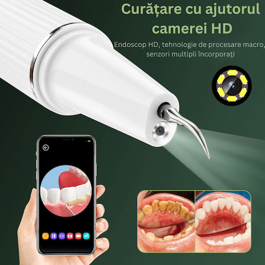Dispozitiv de Curățare a Dinților Birai Aparat Vizual de Curățare a Dinților Profesional Curățare Smart cu Ultrasunete Cameră HD Încărcare Wireless Cablu Tip C 3 Moduri de Lucru Baterie Reîncărcabilă