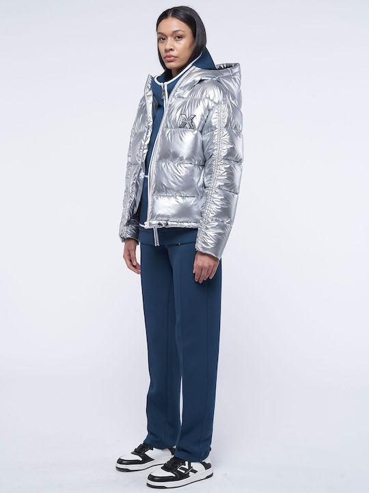 Kurz Damen Puffer Jacke für Winter Silber