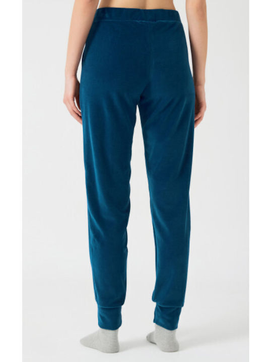 Minerva Winter Cotton Women's Pyjama Pants Petrol Blue