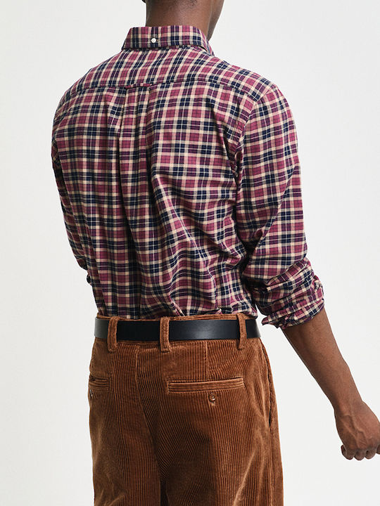 Long Sleeve Cotton Shirt in Regular Fit Checked Burgundy
