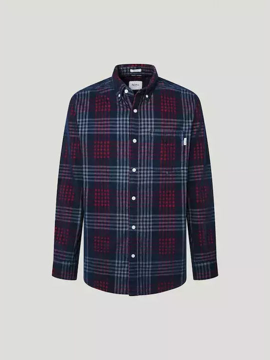 Marcus Long-sleeved Corduroy Shirt Checked Blue