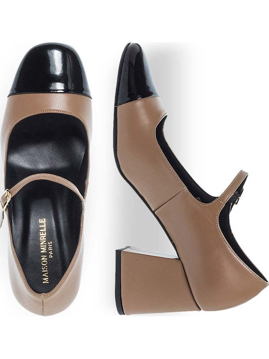 Leather Brown Heels with Strap