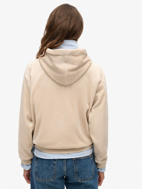 Superdry Women's Hooded Velvet Sweatshirt Beige