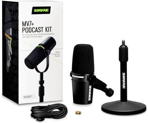 Shure MV7+ Seturi Δυναμικό Microfon XLR / USB Cu clemă pe margine