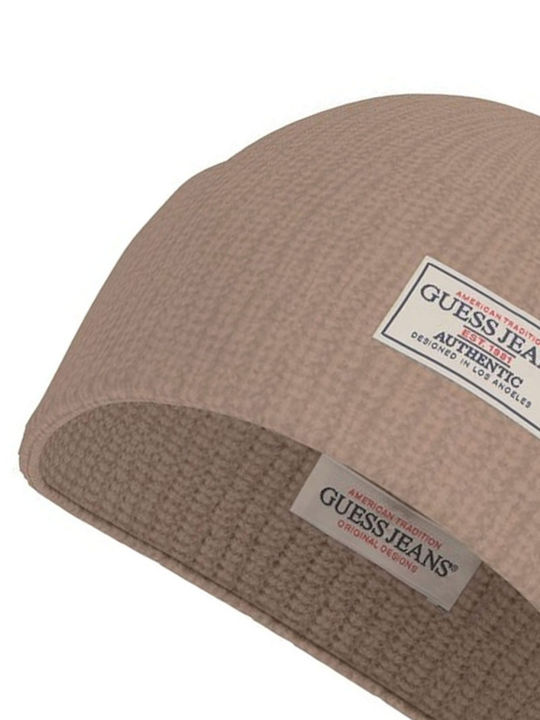 Guess Logo Beanie Unisex Beanie Knitted in Brown color