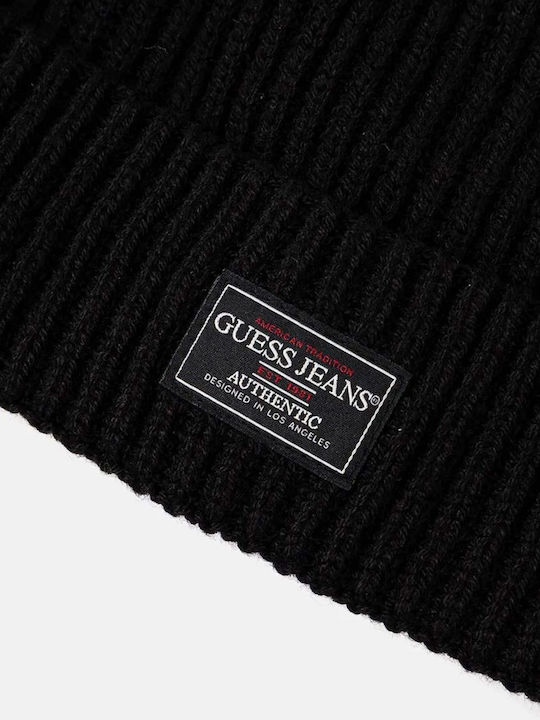 Guess Logo Beanie Unisex Beanie Gestrickt in Schwarz Farbe