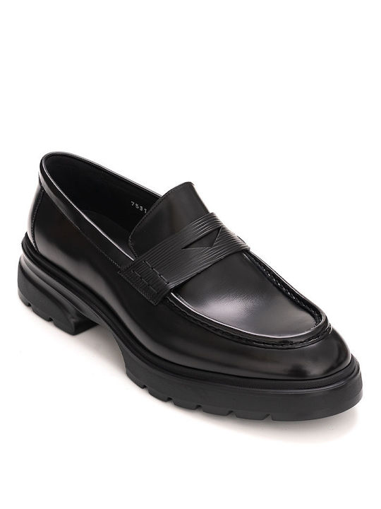 Perlamoda Men's Leather Loafers Black