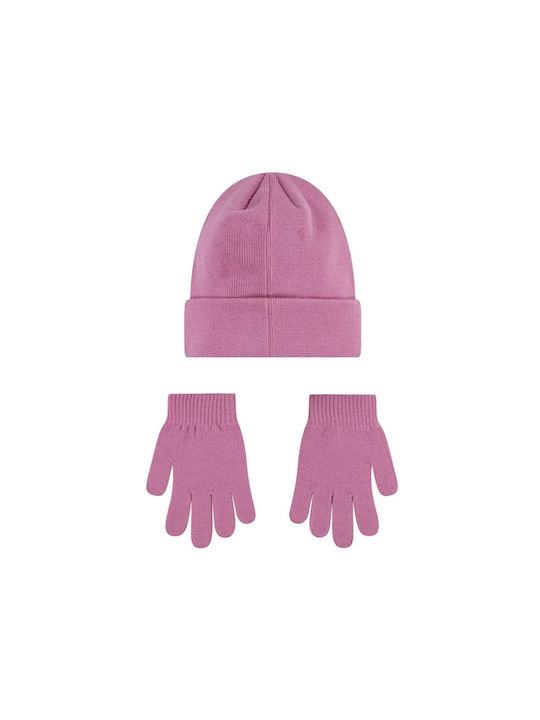 Nike Kids Beanies Set with Gloves Knitted Pink