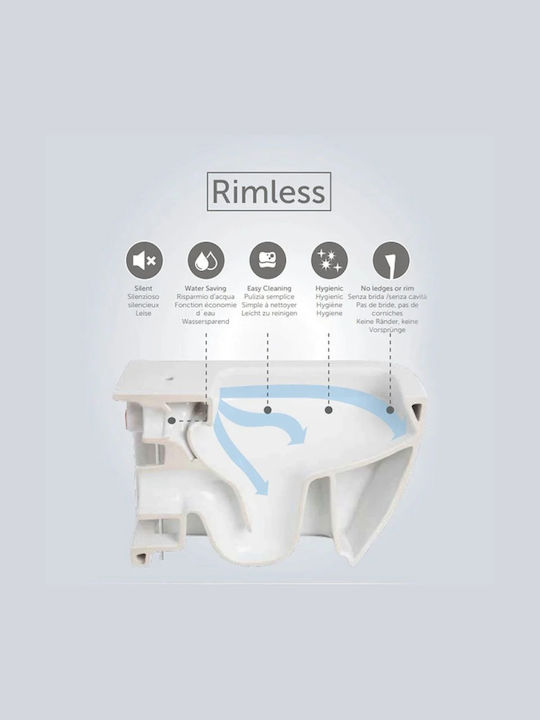 Rak Ceramics Resort Λεκάνη Κρεμαστή Rimless με Καζανάκι με Κάλυμμα Duroplast Soft Close Λευκή