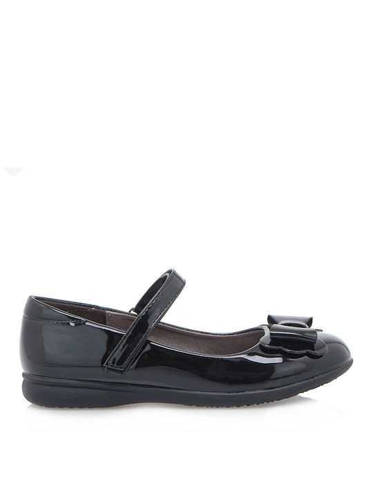 Exe Kids Patent Leather Ballerinas with Hoop & Loop Closure Black