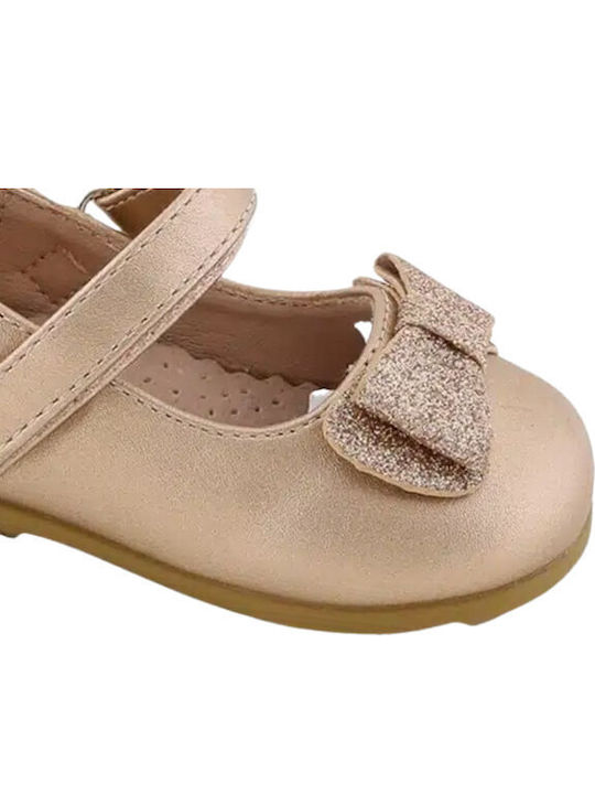 SmartKids Kids Anatomic Leather Ballerinas with Hoop & Loop Closure Gold