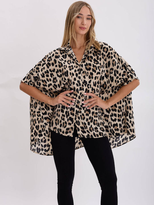 Leopard Print Wide Short Sleeve Shirt