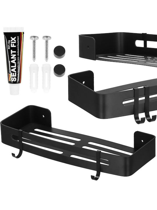 Badezimmerregal 2 Haken 2 Wandmontagesysteme Aluminium 32x12x4cm Schwarz