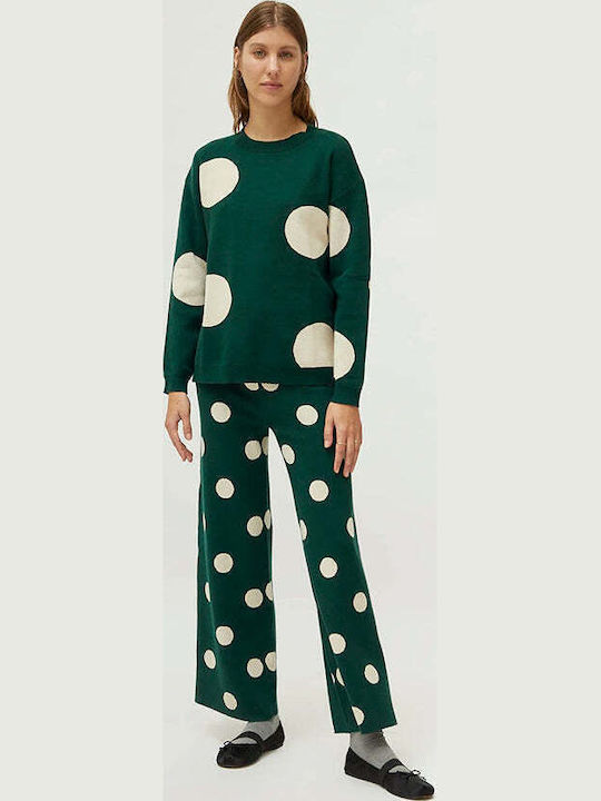 Damen Langarm Pullover Polka Dot Grün