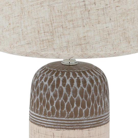Keskor Ceramic Table Lamp for Socket E14 with Beige Shade and Brown Base