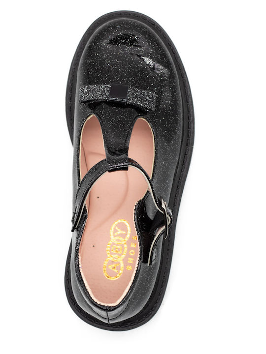 Kids Anatomic Patent Leather Ballerinas with Adjustable Metal Clasp Black
