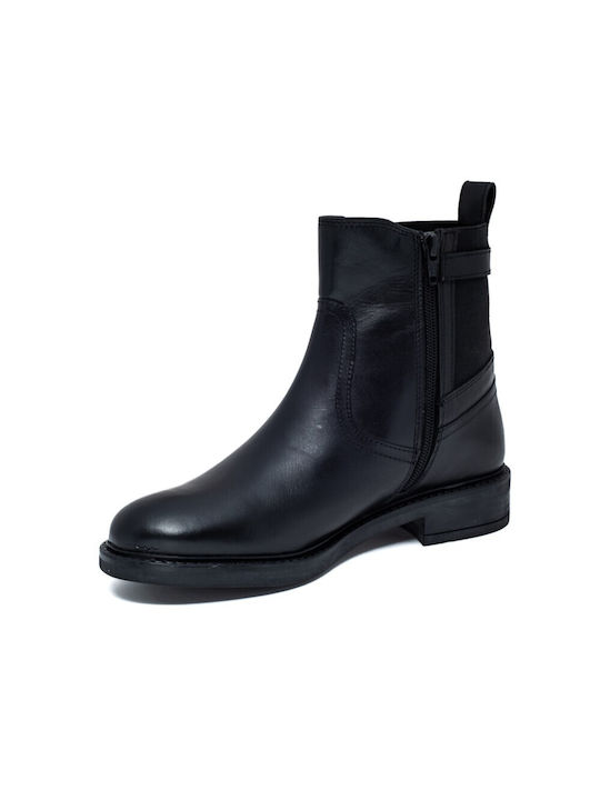 Leder Stiefeletten Damen Schwarz