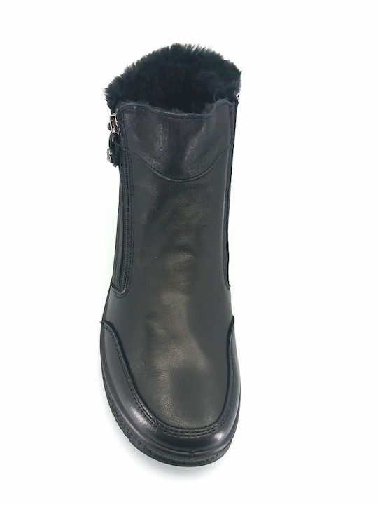 Leder Stiefeletten Damen mit Pelz Schwarz