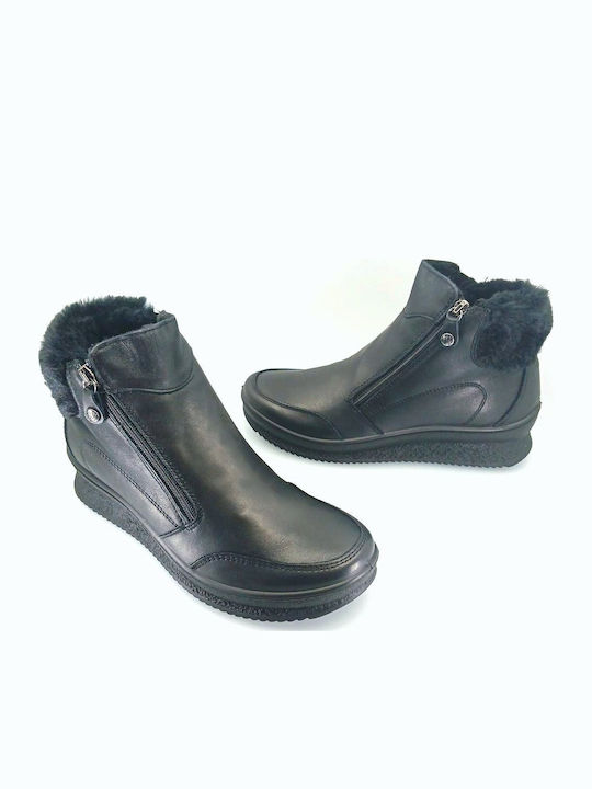 Leder Stiefeletten Damen mit Pelz Schwarz
