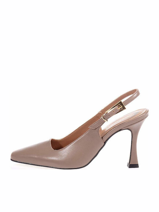 Leder Pumps mit Riemchen Beige