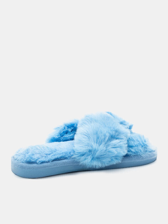 Winter Women's Slippers with Fur Light Blue