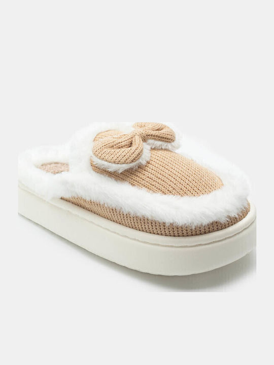 Winter Women's Slippers with Fur Beige