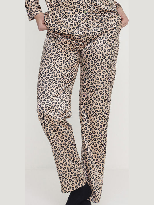 Noidinotte Winter Damen Pyjama-Set Satin,σατεν Animal Print