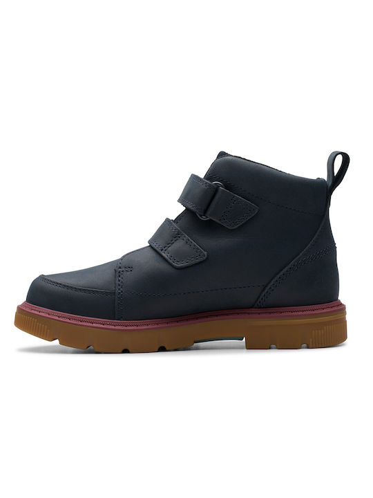 Clarks Kids Leather Military Boots Navy Blue