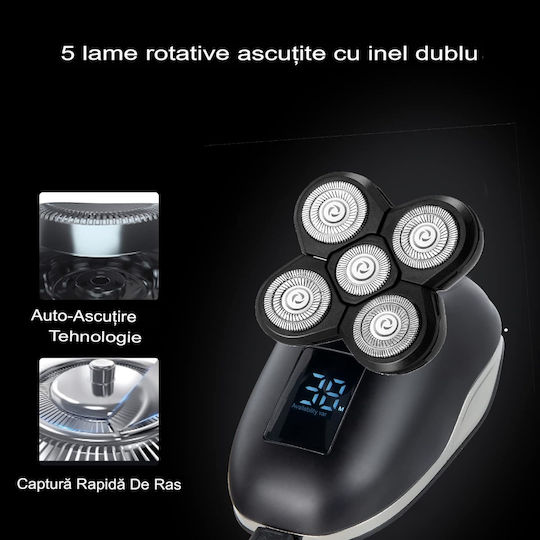 Trimmer de păr multifuncțional 5D Marske HM1688 5 în 1 pentru față, cap, corp, utilizare la duș, afișaj digital, impermeabil, 10 x 6 cm, negru